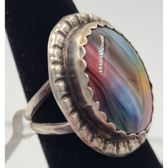 Rainbow Agate Herbert Tsosie Size 7 Sterling Ring Made in USA Retails $170 NWT - Picture 2 of 14